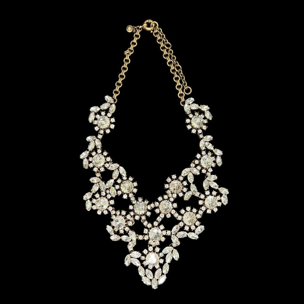 J Crew Czech Glass Crystal Floral Bib Statement Necklace Gold Plated Wedding WOW - Picture 2 of 16